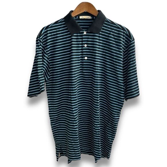 Black and Blue Striped Peter Millar Crown Crafted Golf Polo Shirt Size M - Picture 1 of 10